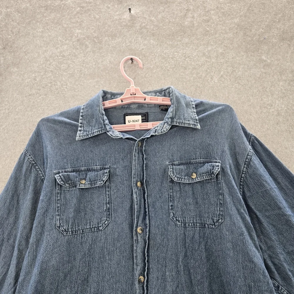 Wrangler Men Button‎ Up Shirt XL Blue Denim Western Long Sleeve